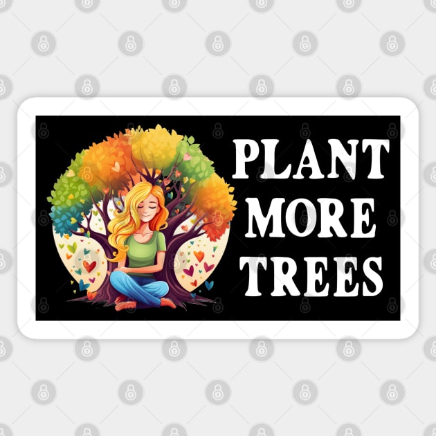 Plant More Trees Woman Hugging Tree Rainbow Colors Spring Summer Fall Winter Sticker by Funny Stuff Club